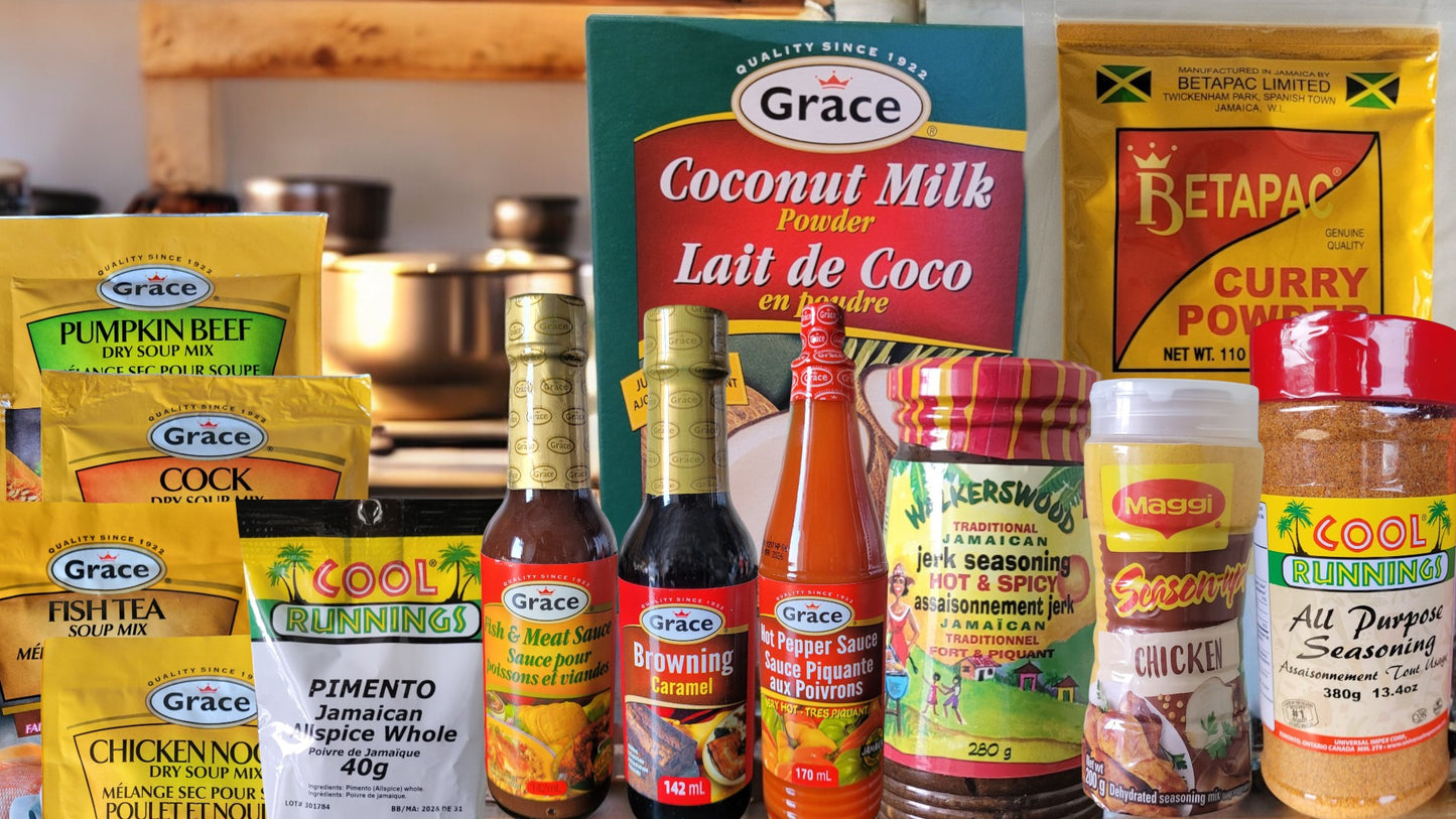 Authentic Jamaican Seasoning Kit – All-Purpose Spices, Curry, Soup Mixes & Sauces